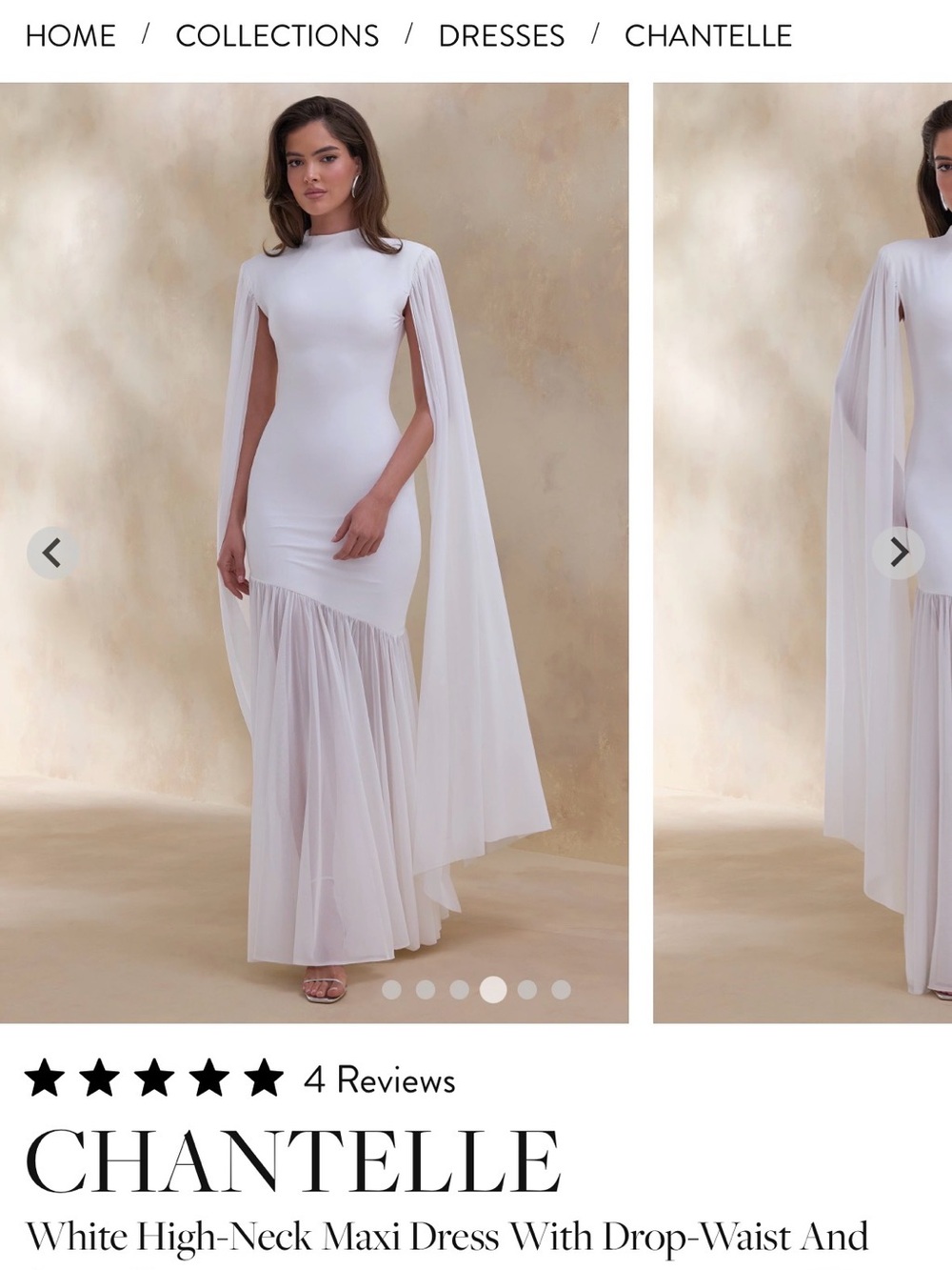 Club L London White High-Neck Maxi Dress with Draped Cape Sleeves